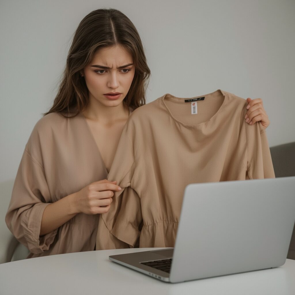 MUJER FRUSTRADA CON TALLA DE BLUSA